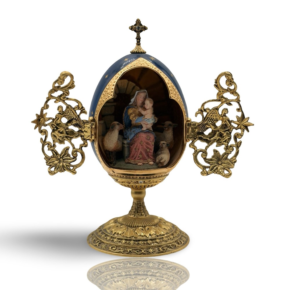 Vintage 1991 Fabergé Madonna Child Cobalt Nativity Collector Egg Franklin Mint
